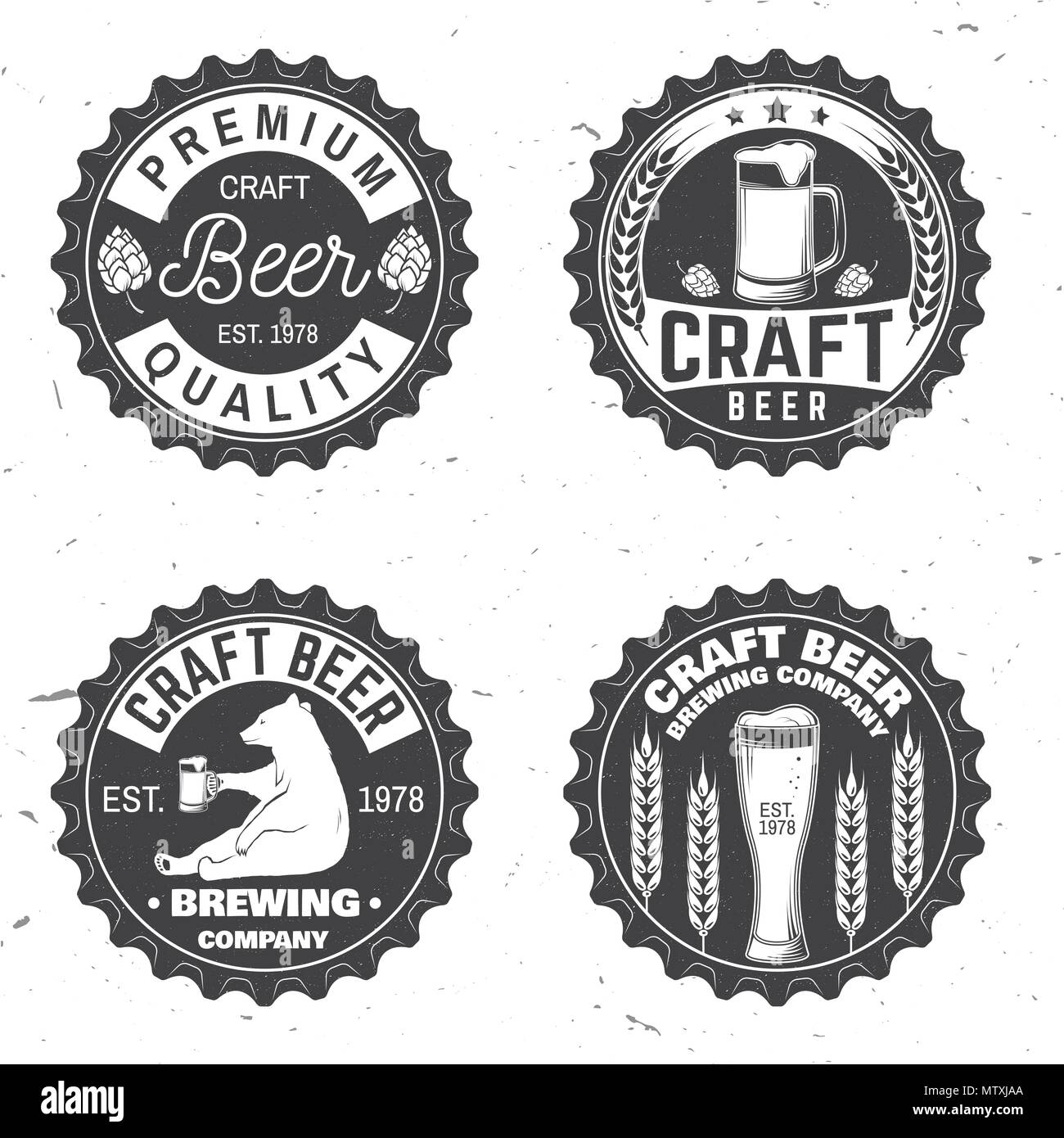Satz von Handwerk Bier Abzeichen. Vector Illustration. Vintage Design für eine Bar, ein Pub und ein Restaurant. Untersetzer für Bier oder Bier Flasche verschließen. Typographie de Stock Vektor