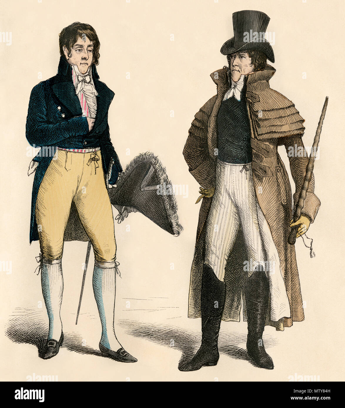 Court dress und Mensch in garrick, Kaiserreich, Anfang 1800. Hand-farbig drucken Stockfoto