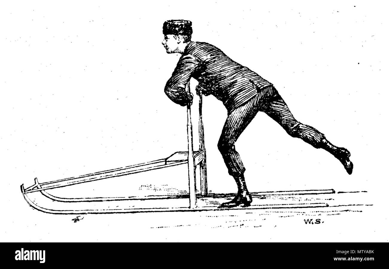 . Englisch: Kicksledge, Schweden Svenska: Sparkstötting. Bild från boken Nya Stockholm, av-Claës Lundin, 1890. Eken Finnen publicerad i Runebergsprojektet och kan läsas on-line. 1890. Claës Lundin, Schweden 568 Funke Nya Stockholm s720 Stockfoto