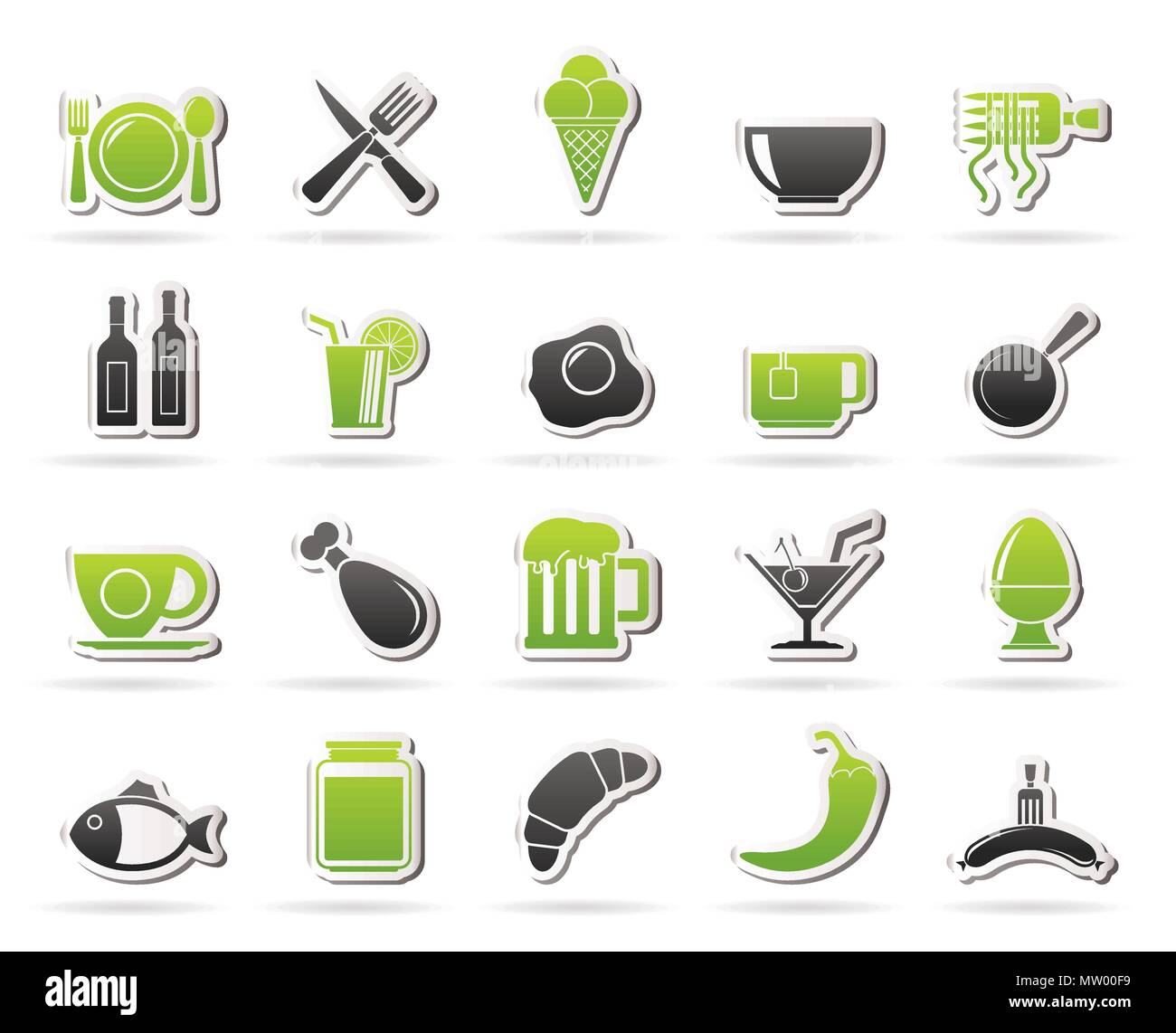 Essen, Trinken und Restaurant Symbole - Vektor Icon Set Stock Vektor