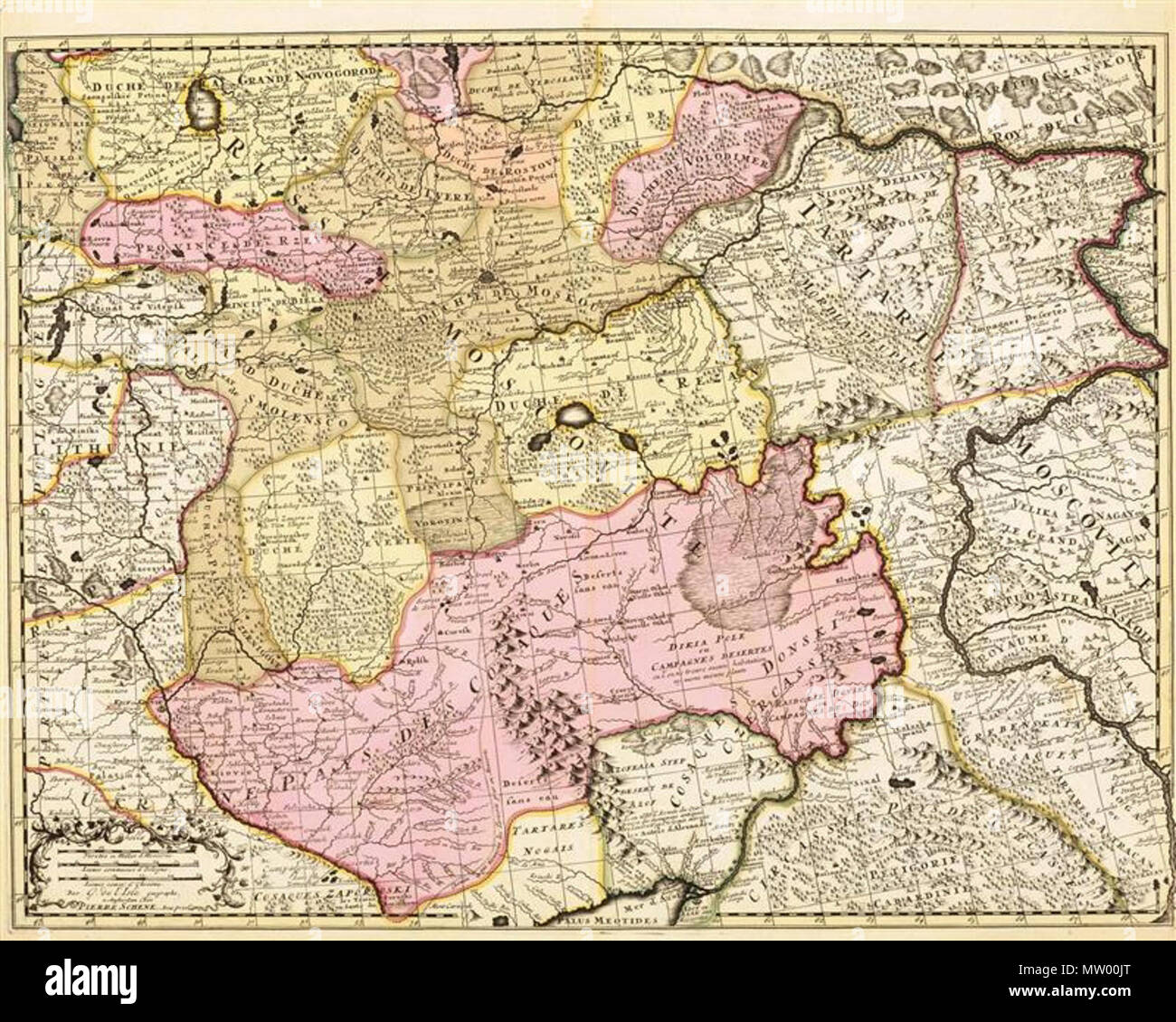 Francais Carte De La Russie Moskauer De La Tartarie Moskauer Et De L Ukraine Des Cosaques Par Peter Schenk Le Jeune Eindruck De Gravure Sur Cuivre Avec Ses Couleurs Originales Augsbourg 1730