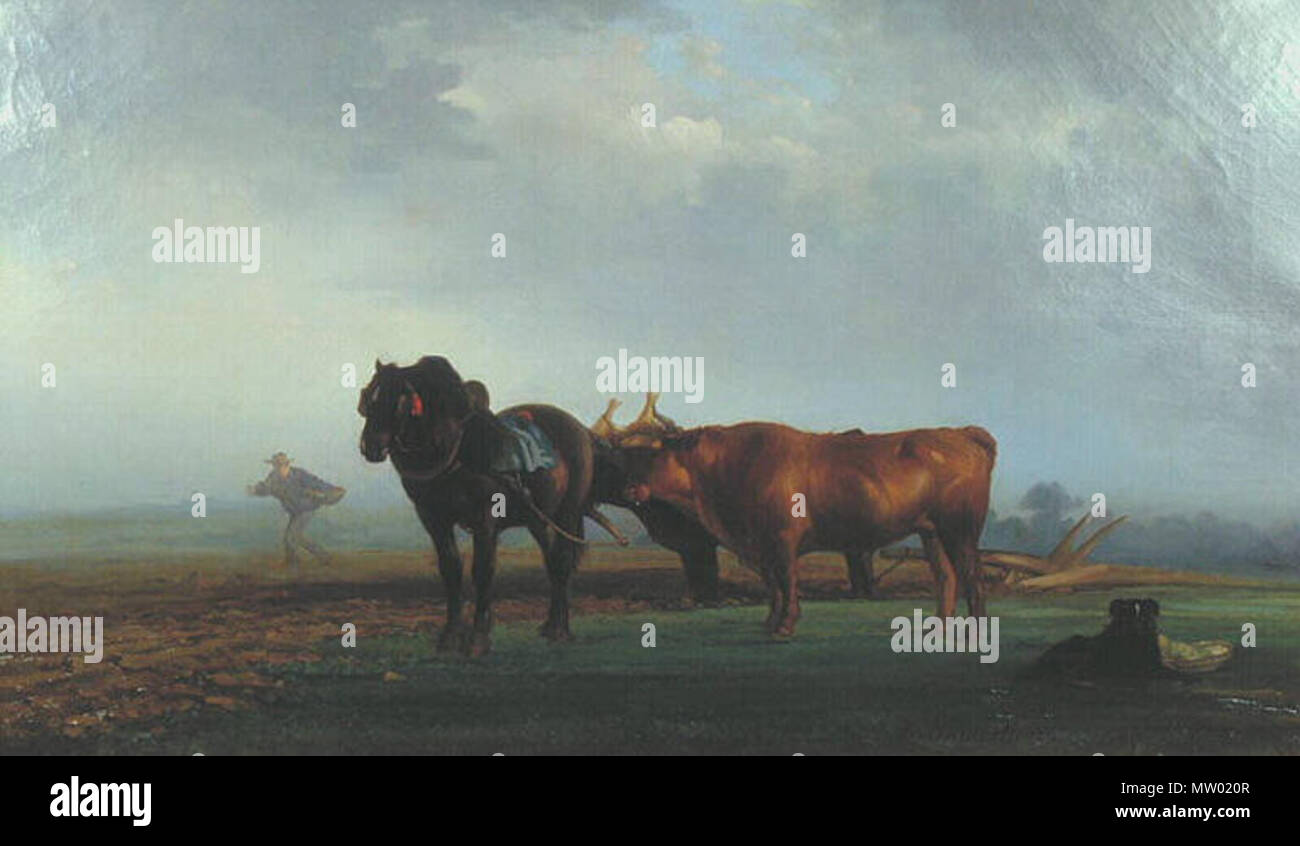 . Français: emailles en Charolais', huile d'Eugène Chambellan à la fin du XIXe siècle, conservé Au musée de l'Assomption de Mâcon. Ende XIX°. Eugène CHAMBELLAN 551 Semailles en Charolais Stockfoto