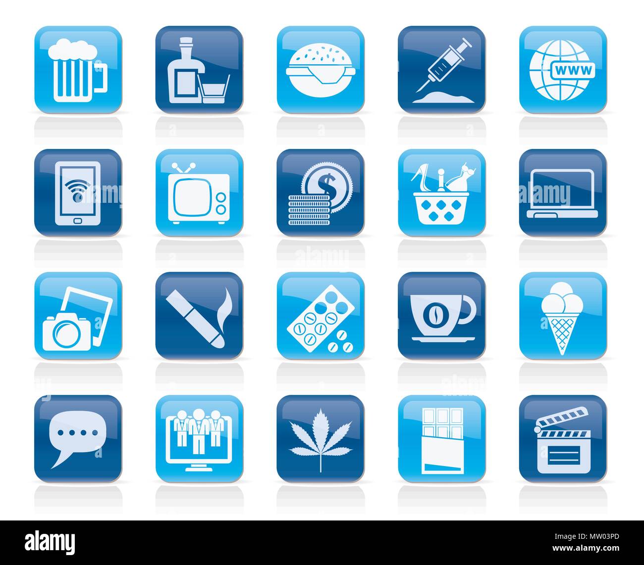Verschiedene Arten von Süchten Symbole - Vektor Icon Set Stock Vektor