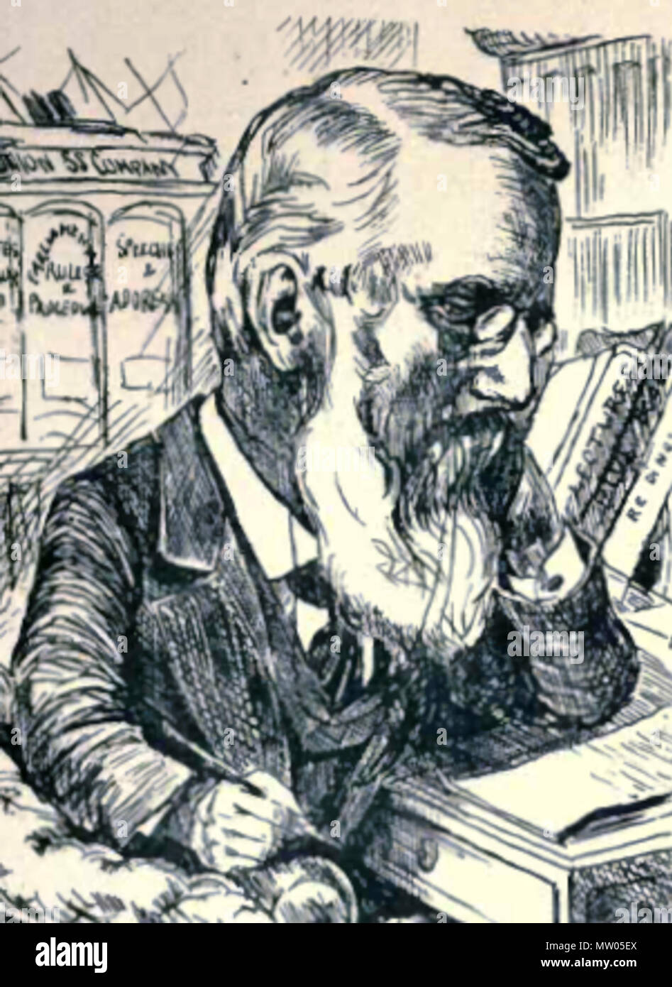 . Englisch: Sir Thomas Ekins Fuller. Cape Colony Politiker und Herausgeber der Cape Argus Zeitung. Aus einer Karikatur von WH Schroder. 6 November 2013, 12:46:35. WH Schroder. Cape Colony. 562 Sir Thomas Ekins Fuller - 1831-1910 - Cape Colony-Argus Stockfoto