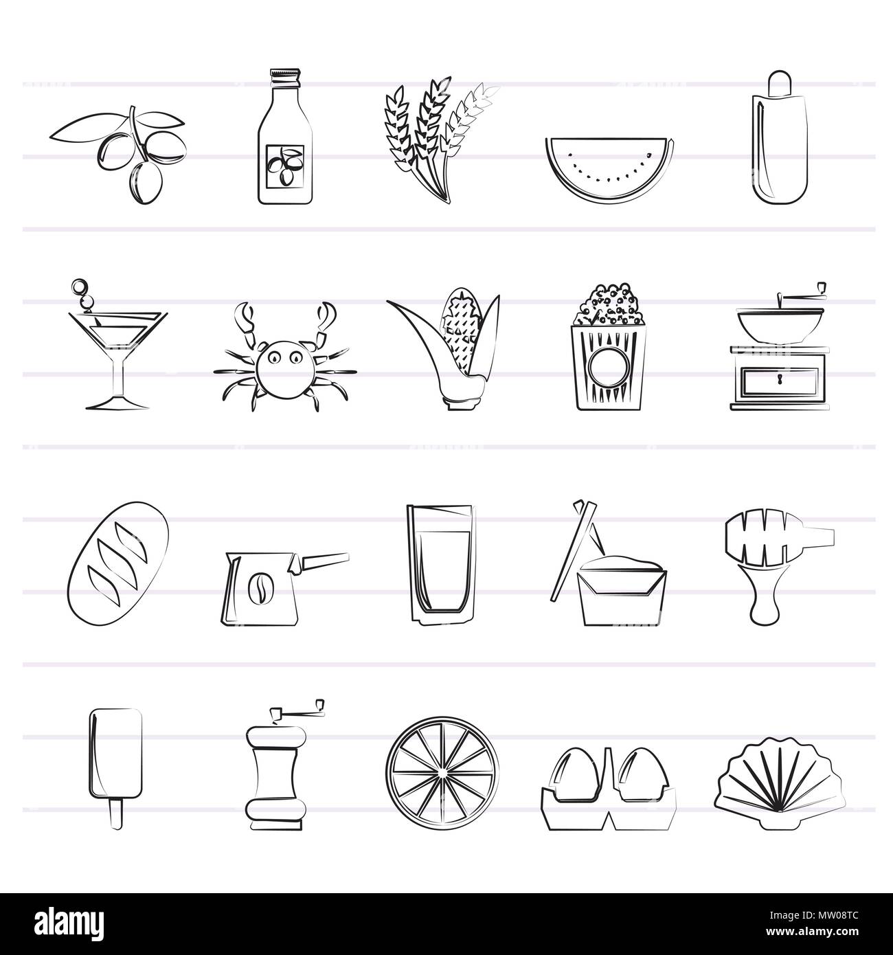 Andere Art von Essen und Getränke Symbole 3-vektor Icon Set Stock Vektor