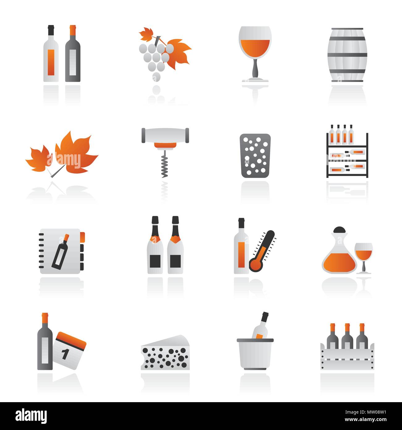 Wein Industrie Objekte Symbole - Vektor Icon Set Stock Vektor