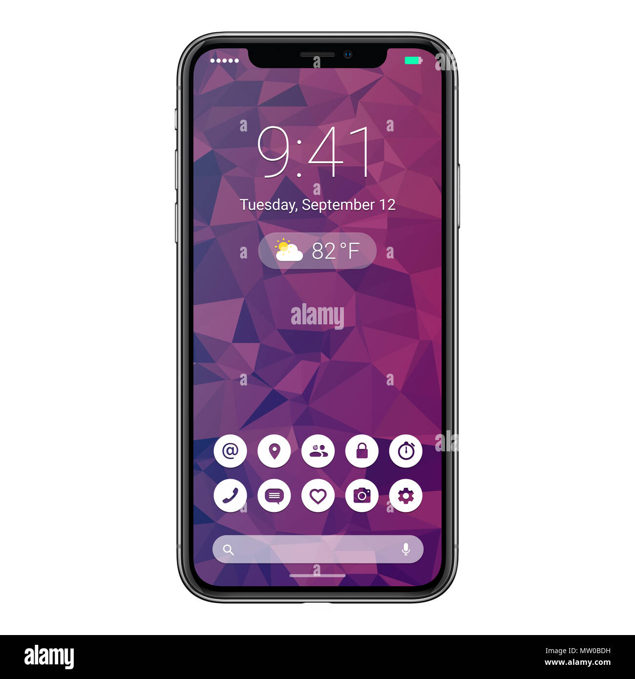 Vorderansicht rahmenlose smartphone Konzept mit Material design Flachbild UI-Oberfläche ähnlich wie Android S. Stockfoto