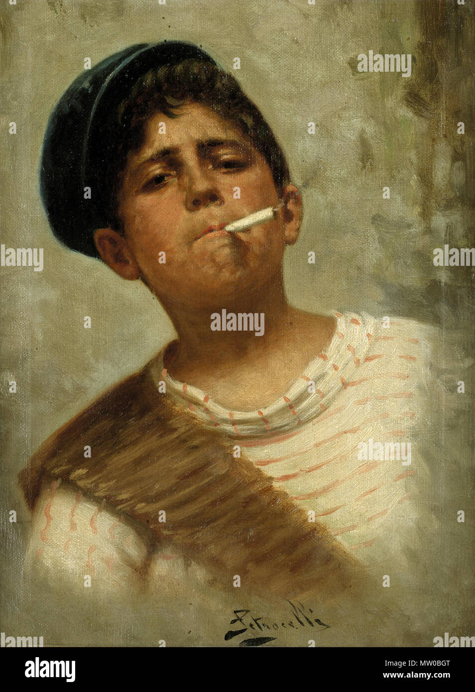 . Neapolitanischer rauchender Junge. 19. Arturo Petrocelli (1856-1896) 479 Petrocelli Rauchender neapolitanischer Jungen Stockfoto