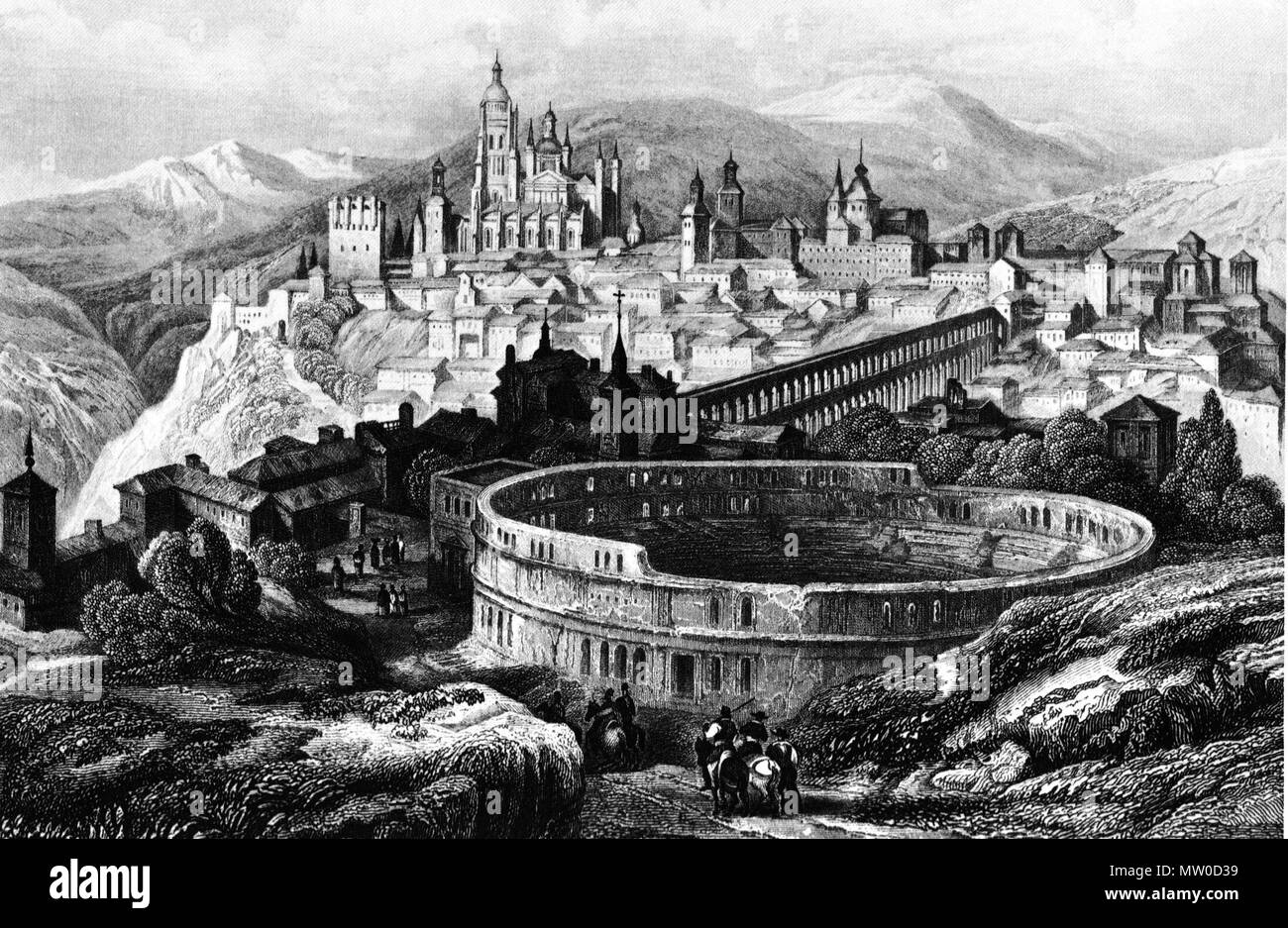 . Segovia, Spanien - Gravieren, C. 1840. Bibliographische Institut Hildburghausen. . 17. Januar 2008. McLeod 550 Segovia c 1840 Stockfoto