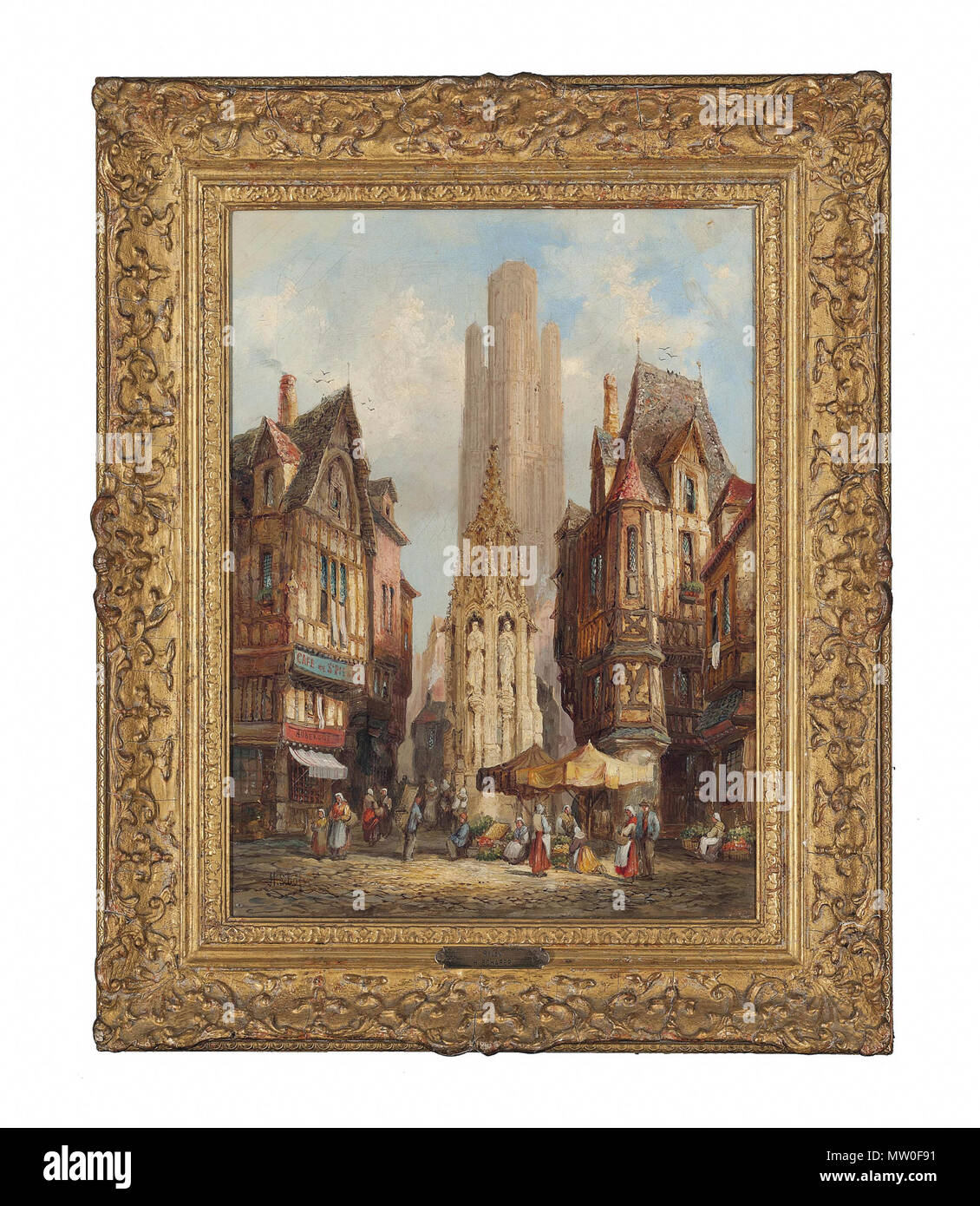 . Englisch: Signiert "H. Schäfer" (unten links); signiert und bezeichnet 'Place de la Croix de St Pierre, Rouen,/Normandie/H. Schäfer' (auf der Rückseite) Öl auf Leinwand 16 x 12 in. (40,5 x 30,5 cm.). FIN 19 e-Debüt 20e siècle. Henry Thomas Schäfer 486 Place de la Croix de St Pierre, Rouen Stockfoto