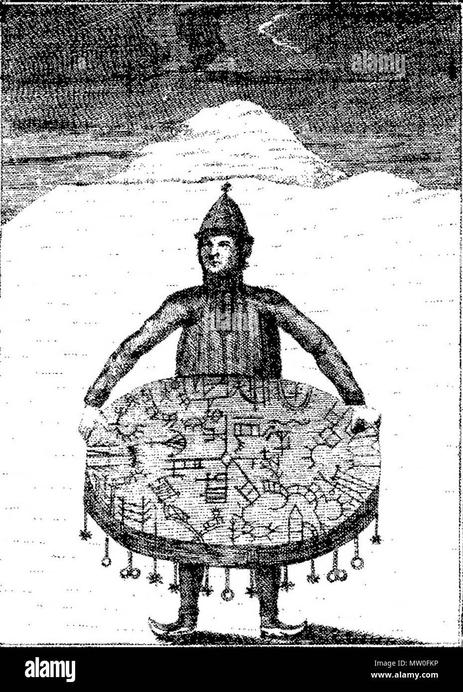 . Siehe Datei: Schamane.jpg Für eine bessere Version dieses Bildes. Kupfer Carven (18. Jahrhundert), ein Schamane mit seiner magischen Trommel (meavrresgárri). Das Schnitzen von O.h. von Lode, für ein Buch von nn: Knud Leem: "beskrivelse über Finnmarkens Lapper, deres Tungemaal, Levenmaade og vorherige Afgudsdyrkelse", fr: Kopenhagen, 1767. . Diese Datei fehlt, Informationen zum Autor. 554 Schamane, 02. Stockfoto