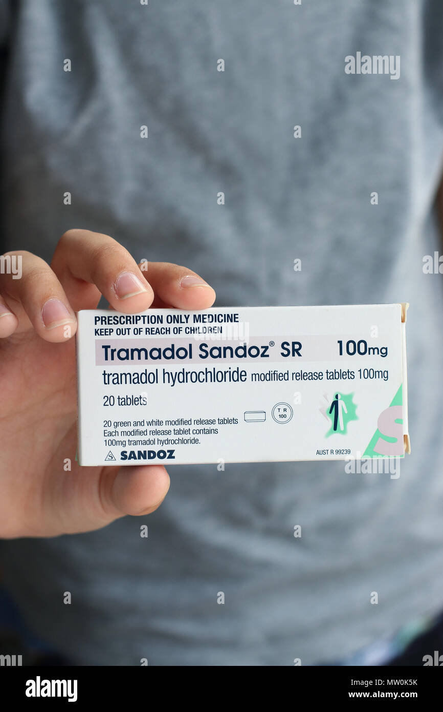 Verordnungschmerzstillendes Endone und Tramadol Sandoz - Schmerzmittel Stockfoto