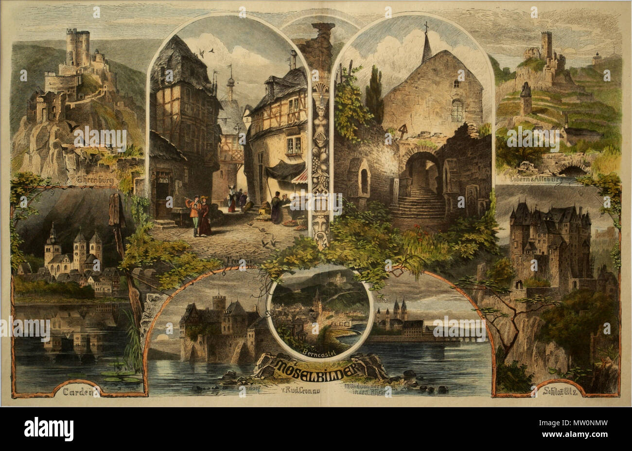 . Englisch: Bilder von der Mosel English: Moselbilder. 1874. Rud. Cronau 426 Mosel BW1 Stockfoto