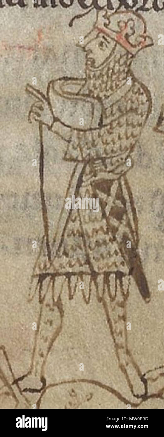 . Englisch: Stephen, König von England. Detail einer Szene aus der Schlacht von Lincoln, 1141. (British Library, MS Arundel 48 w. 168 v). im letzten Viertel des 12. oder im ersten Viertel des 13. Jahrhunderts. Heinrich von Huntingdon (Historia Anglorum) 575 Stepan Kral Stockfoto