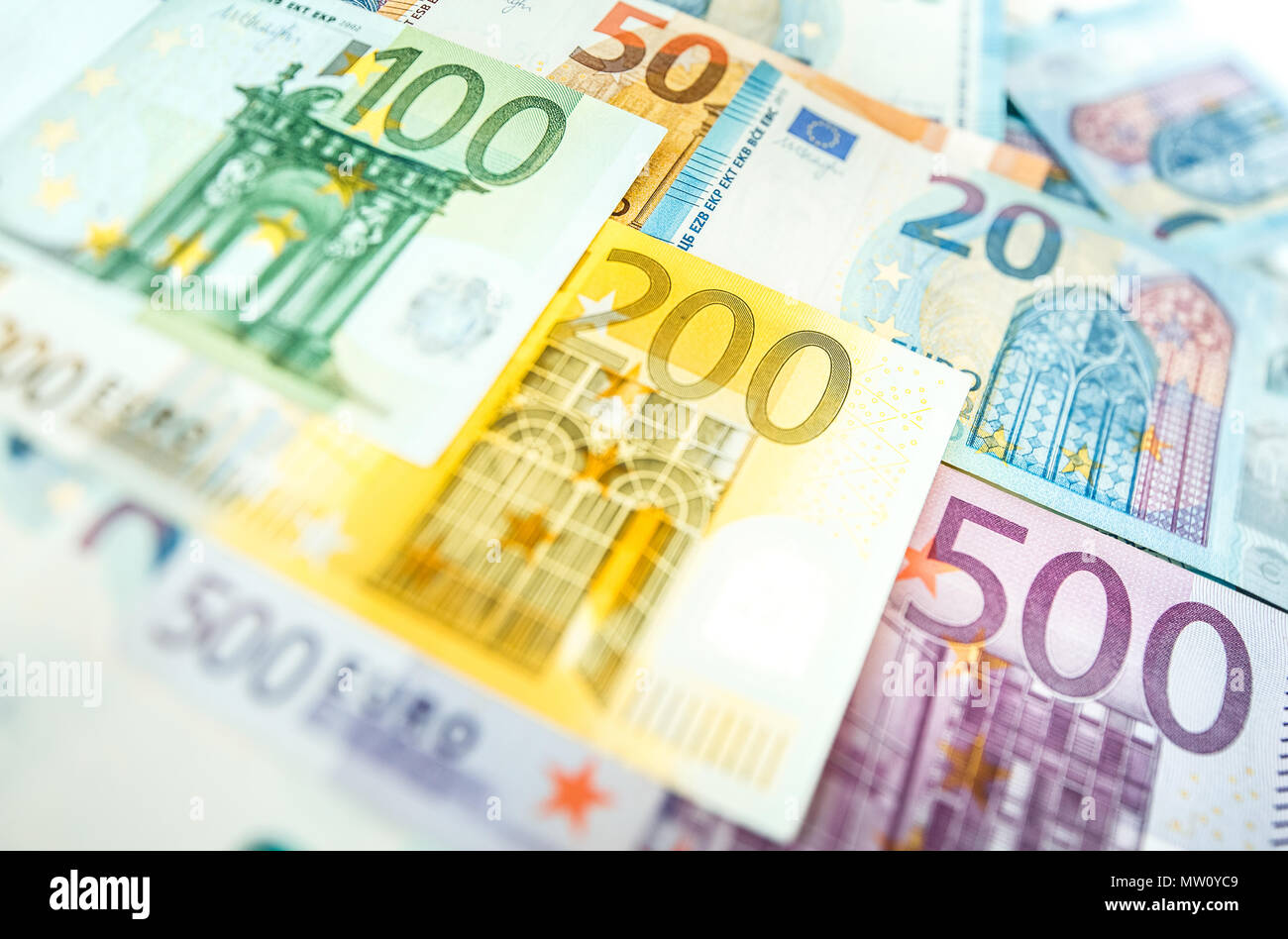 Euro Banknoten, Stapel Papier Euro-Banknoten Stockfoto