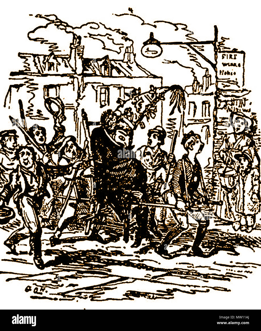 Ein 1820 Bild der englischen Kinder eine n Bildnis von Guy Fawkes durch die Straßen am Lagerfeuer Nacht am Jahrestag der Gunpowder Plot zu sprengen Parlament (5. November) vor ihm Brennen auf ein Lagerfeuer Stockfoto