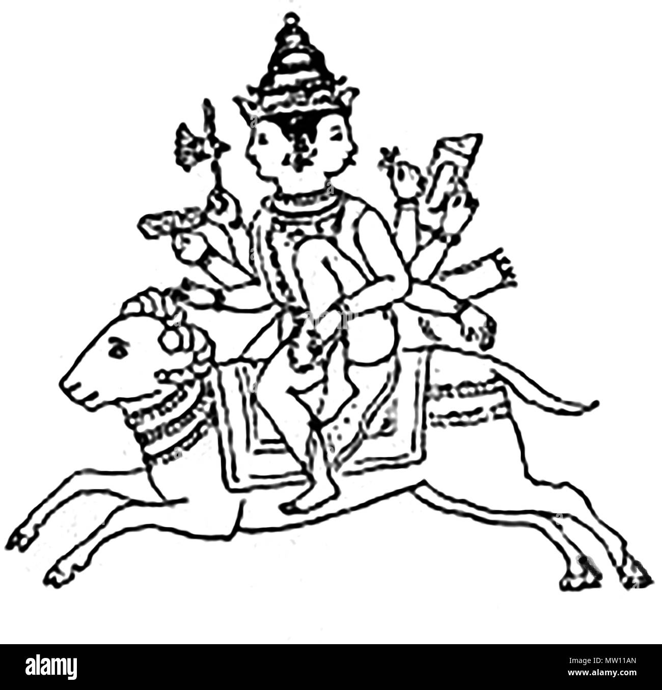 AGNI, der alten Hindu Vedic Feuer Gottes, der auf einem Ram montiert ist Stockfoto