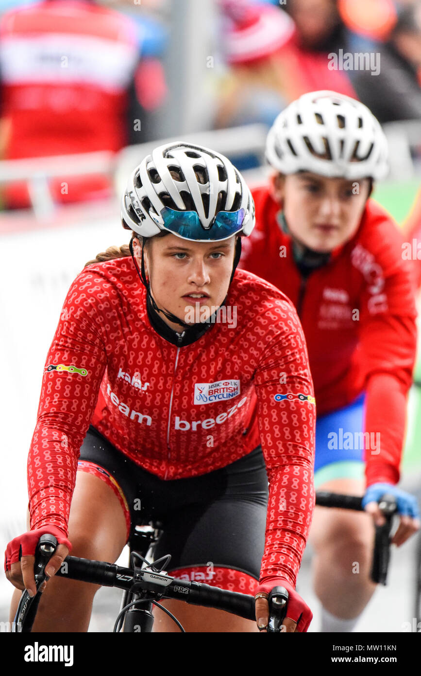 Jenny Holl von Team Breeze racing in der Elite Frauen 2018 OVO Energy Tour Serie Radrennen im Wembley, London, UK. Runde 7 Bike Race. Stockfoto