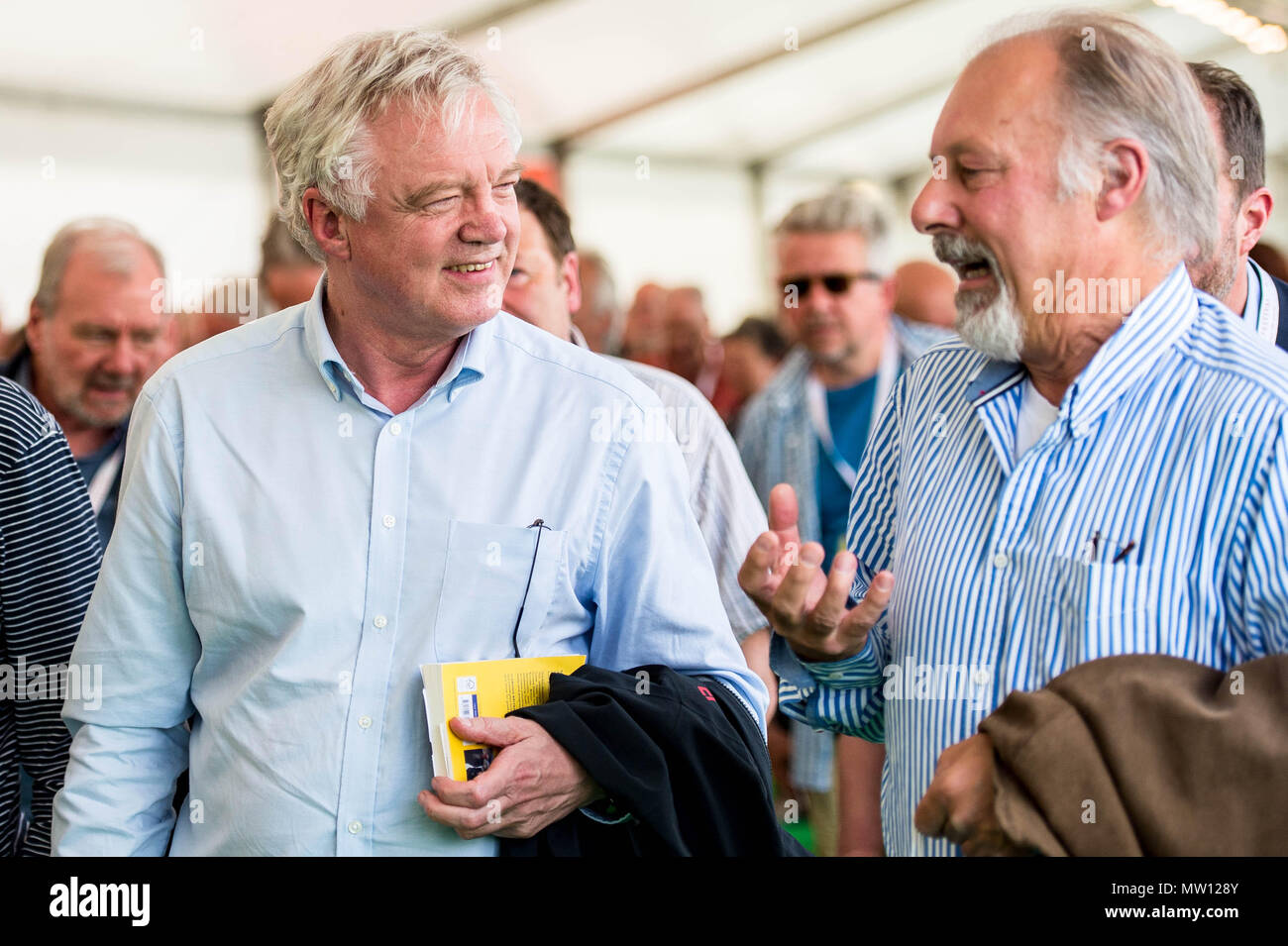 Montag, 28. Mai 2018 Im Bild: Brexit Sekretär David Davis an der Hay Festival Die 2018 Hay Festival statt Heu Wye, Powys, Wales Stockfoto