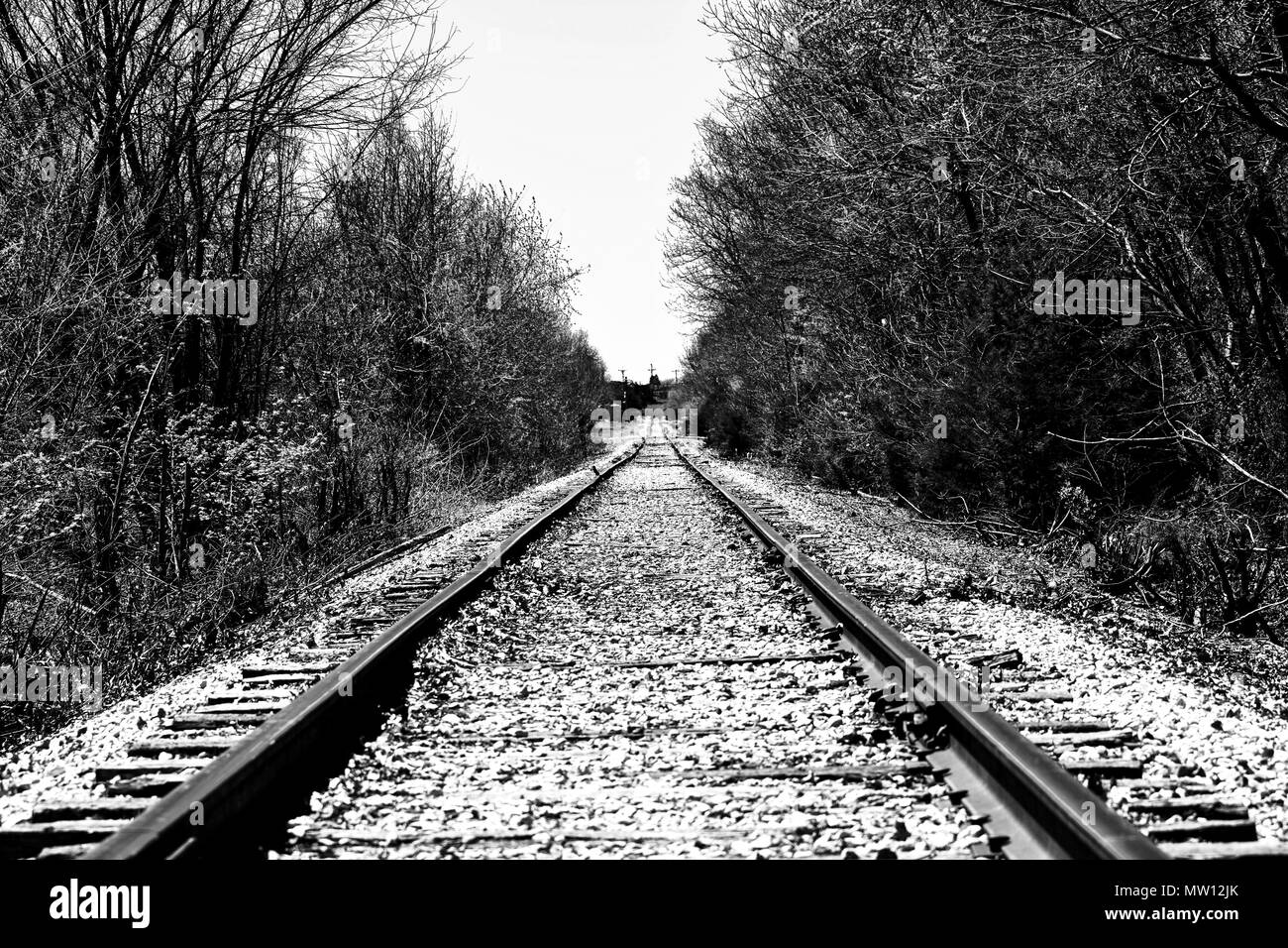 Eine lange Eisenbahn, führt zu nichts in der Mitte von Nirgendwo Stockfoto