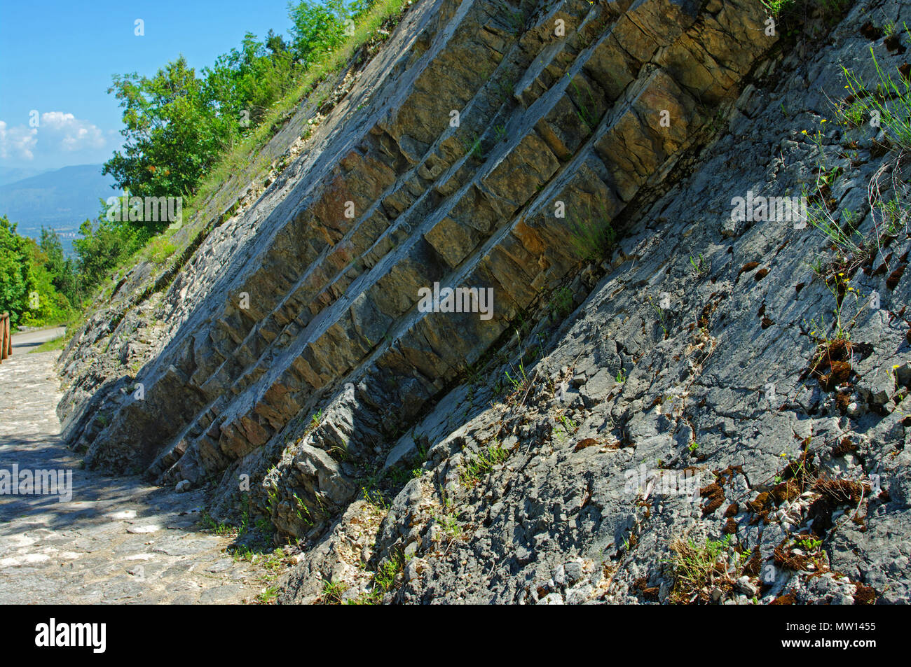 Über 80 Fußabdrücke von Dinosauriern in Esperia, Provinz Frosinone, Italien, Europa gefunden Stockfoto