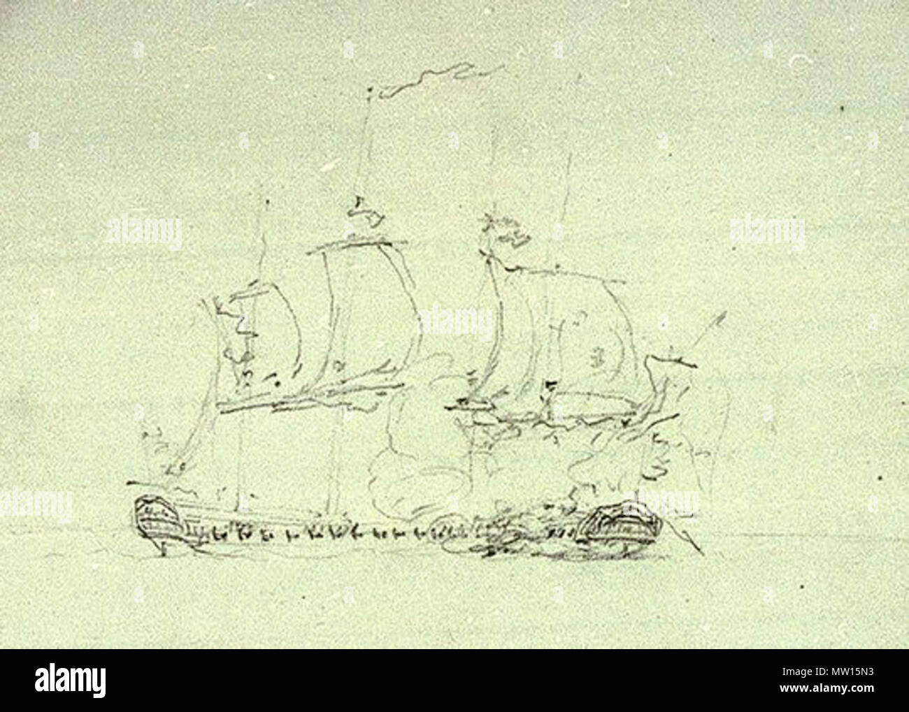 . Englisch: eine Skizze der 1793 Engagement zwischen der britischen und der französischen Fregatten Nymphe und cleopatre von Nicholas Pocock. ca. 1793. Nicolas Pocock 450 Nymphe &Amp; cleopatre Skizze - Pocock Stockfoto