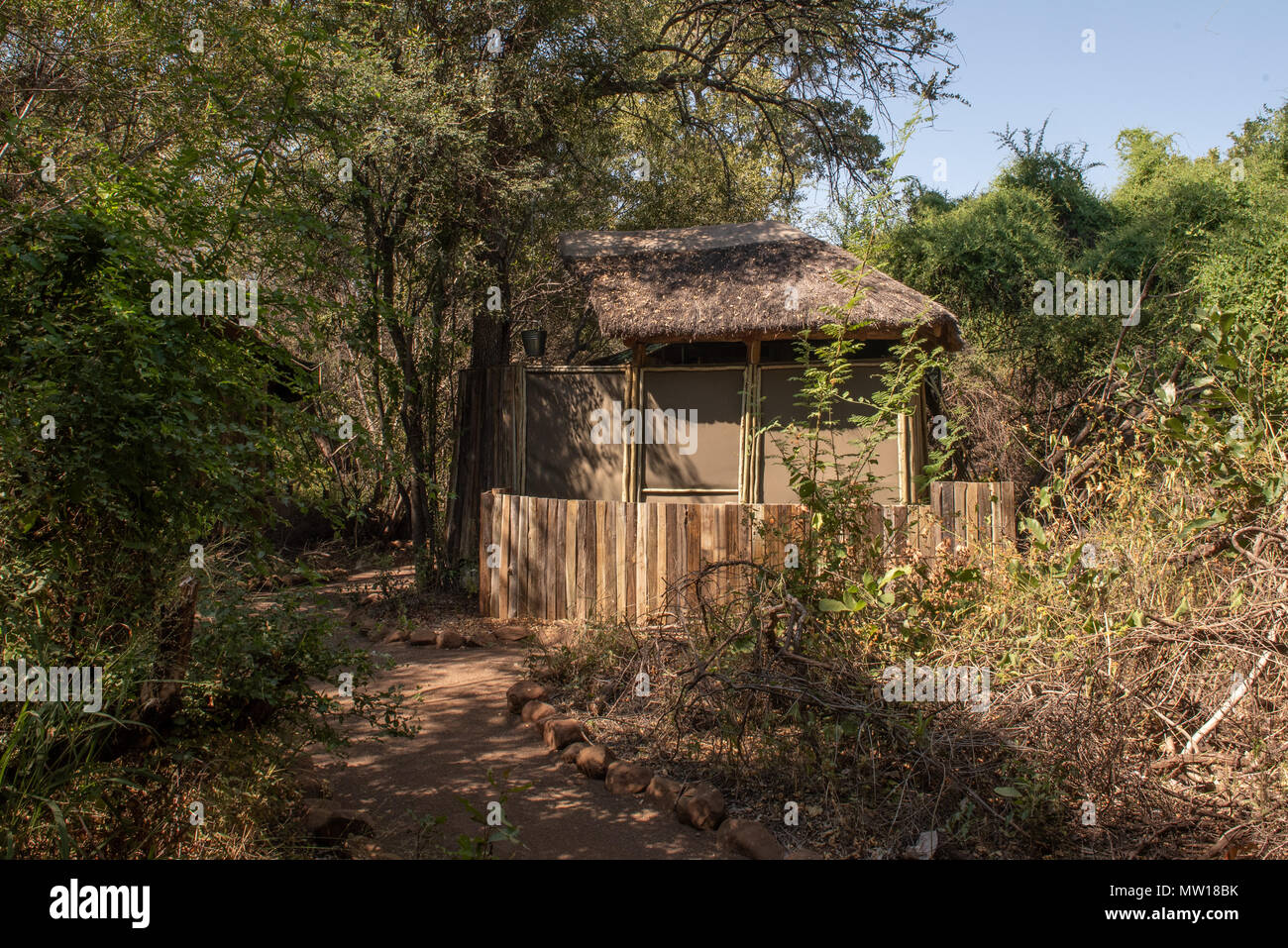 Eines der Zelte bei Mashatu Tented Camp in Botswana Stockfoto