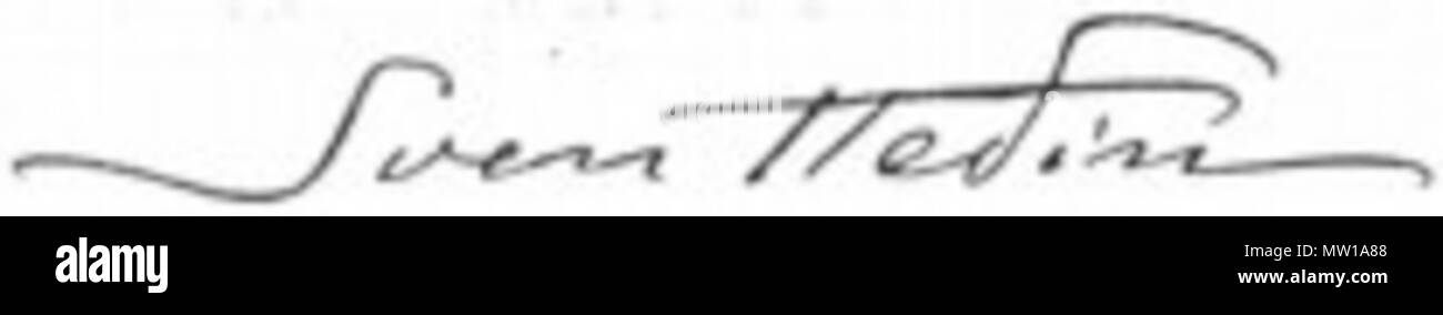 . Français: Unterschrift de Sven Hedin Englisch: Sven Hedin Signatur. 1. Januar 1900. 582 Sven Hedin Sven Hedin. Unterschrift Stockfoto