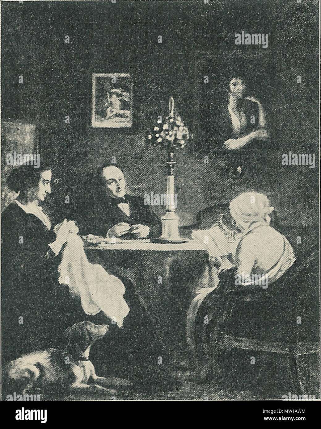 . Englisch: Johan Ludvig Heibergs hjem, med hustruen Johanne Luise Heiberg. Efter Vilhelm Marstrands maleri. 1920. Saddhiyama 317 Johan Ludvig Heibergs Hjem Stockfoto