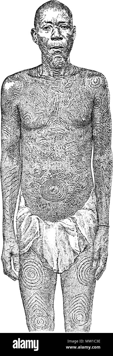 . Englisch: Baluba - Mann von Tätowierungen. Dansk: Tatoveret Baluba - Mand. 1898. W. Dreyer 588 Tatoveret Baluba-Mand Stockfoto
