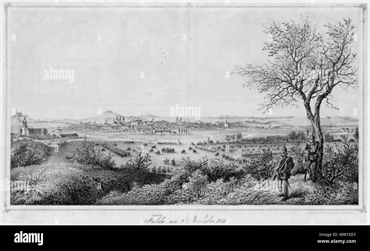 . English: Kreidelithografie, mit dem Titel "Fulda am 8. November 1850." nach 1850. Unbekannt 99 Bronnzell 1850 Stockfoto