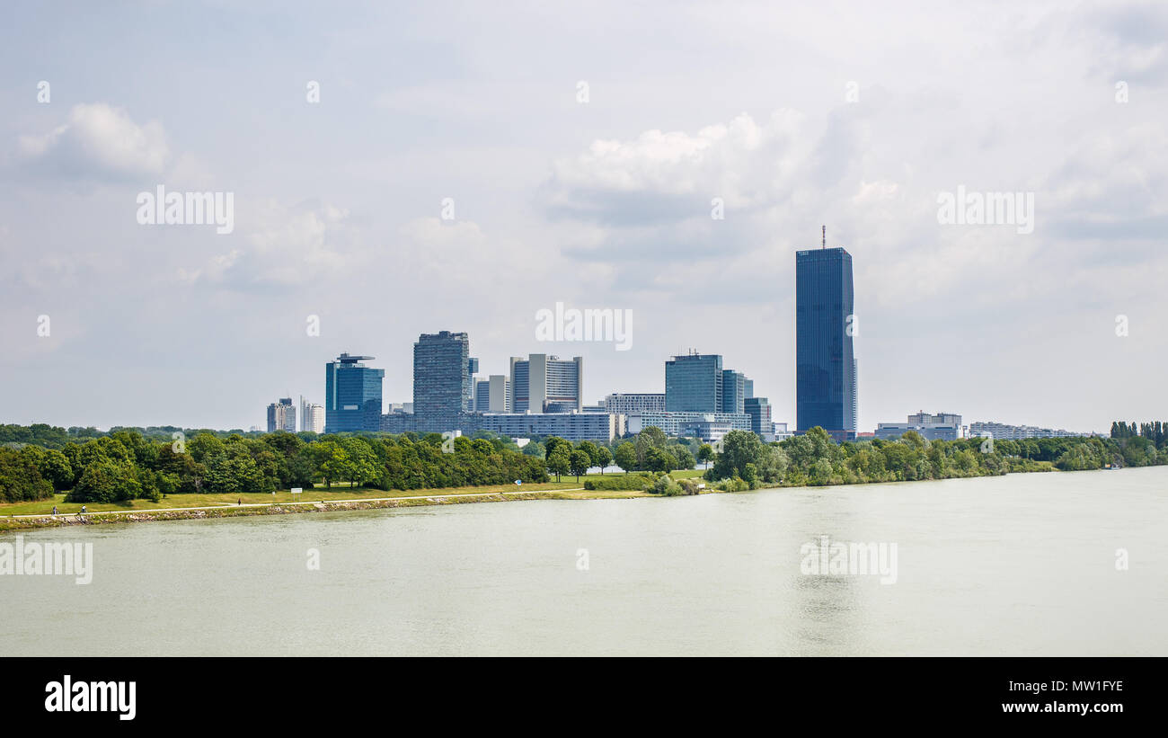 Panoramablick auf UNO-City in Wien, Österreich. Stockfoto