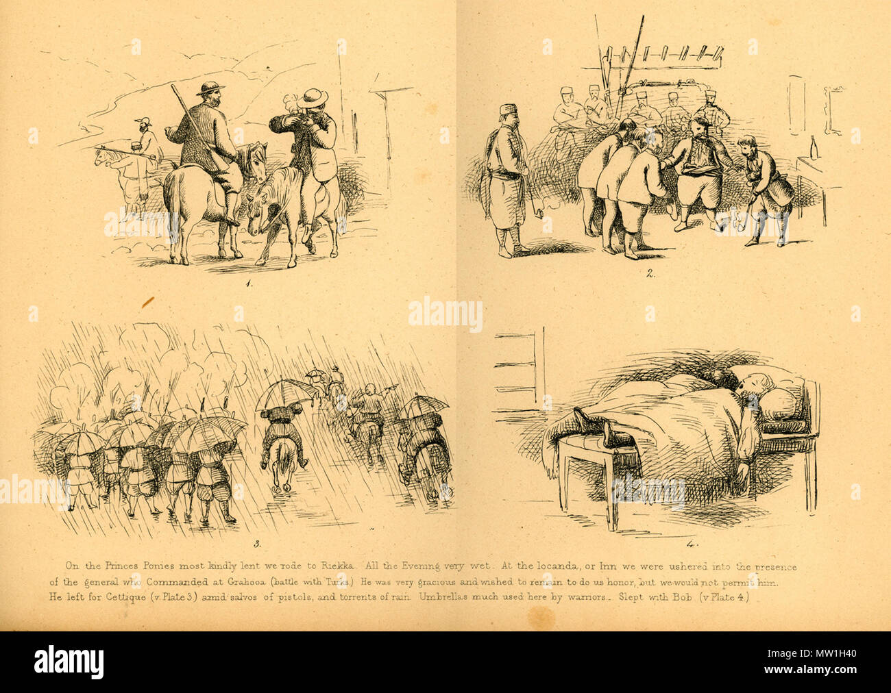 600 Reisende, die Abfahrt zur Riekka erfüllen Sie die militärischen Befehlshaber der Truppen für Riekka verlassen die Reisenden verbringen die Ni-O'Hara (Smith) - 1859 Stockfoto