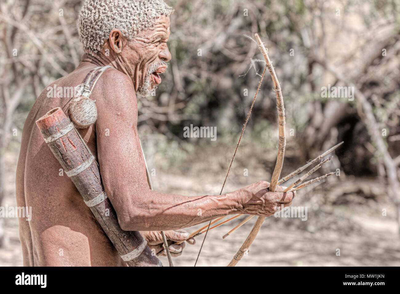 San, lebendiges Museum, Omandumba, Damaraland, Namibia, Afrika Stockfoto