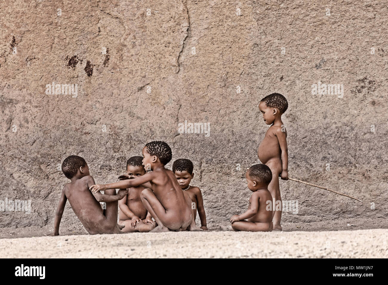 San, lebendiges Museum, Omandumba, Damaraland, Namibia, Afrika Stockfoto