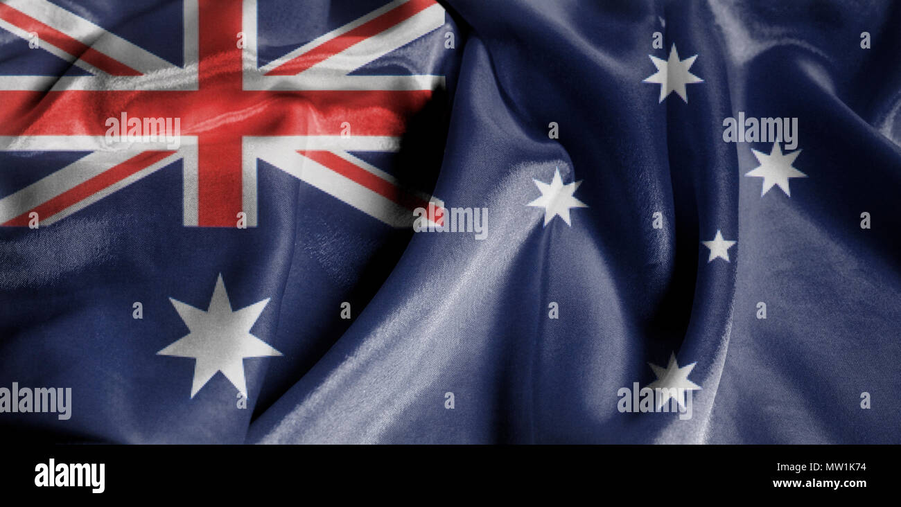 Rippled wehende Flagge von Australien Closeup Hintergrund. Stockfoto