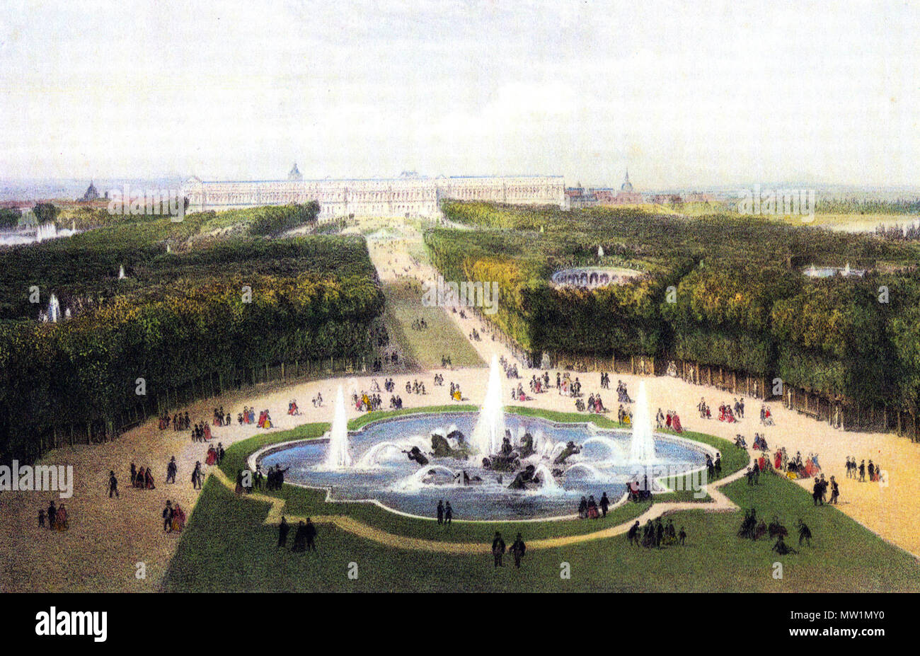 . Blick über die Gärten und das Schloss von Versailles, um 1860. Unbekannter Künstler. 16. Januar 2008. McLeod 629 Schloss Versailles Garten c 1860 Stockfoto