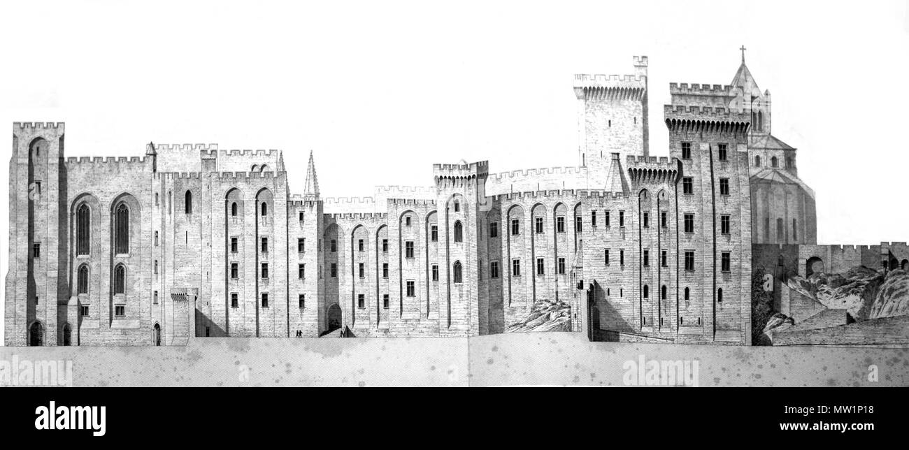 . Français: Palais des Papes, Fassade est-Avignon, Vaucluse, Frankreich. Jahrhundert 464 Palais Viollet-le-Duc Stockfoto