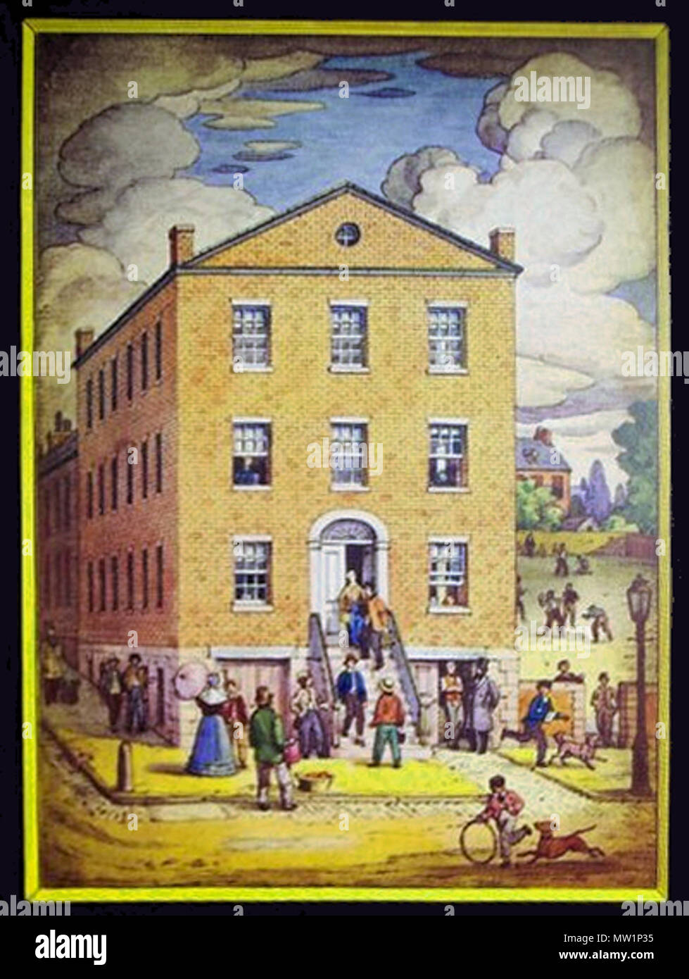 . Englisch: Foto-mechanischen Drucken im Auftrag der First National Bank von Boston Auf der 350. Jubiläums der Gründung von Boston. 25. November 2011. Foto wurde von John MacLennan ein Druck in seinem Besitz. Original Drucken wurde von Paul Hawthorne. C. in 1935. 594 Die englische High School, Derne Straße Gebäude, Boston, Massachusetts, 1821-1824 Stockfoto