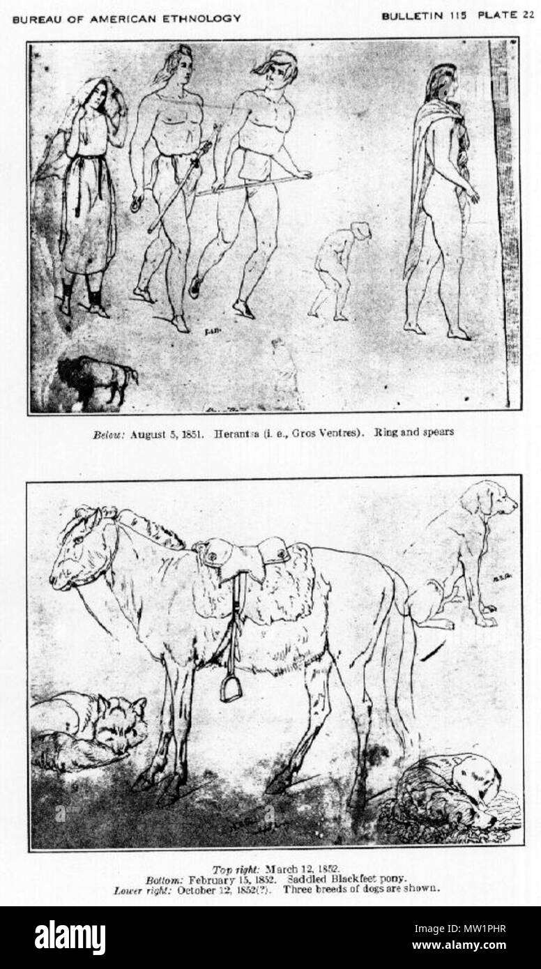 . Englisch: Skizzen über das Leben der Indianer und Pelzhändler, die den Handel Beiträge der großen Fell Unternehmen auf dem Mississippi und Missouri Flüsse im amerikanischen Westen von 1846 bis 1852 bewohnt. 1851. Rudolph Friedrich Kurz 596 Kurz Skizzenbuch Platte 22. Stockfoto