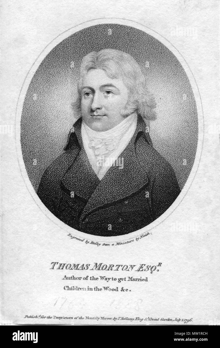 . Français: Porträt gravé. 1796. William Ridley d'après Edward Nash 605 Thomas Morton (Dramaturg) Stockfoto