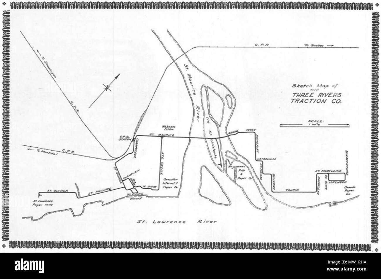 . Englisch: Drei Flüsse Traction Company Karte. 22. März 1967. Canadian Railroad Historical Association 605 drei Flüsse Traction Company Stockfoto