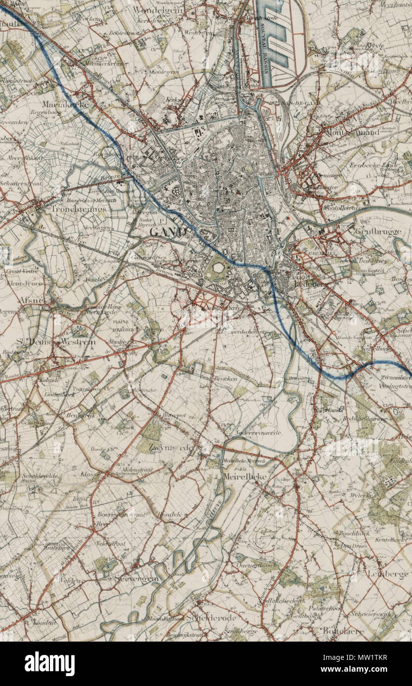 . Englisch: Topographische Karte von Gent, 1903-1922. 28. März 2012. Bruxelles: Institut cartographique Militaire, 1903-1922. 611 Topographische Karte von Gent, 1903-1922, Detail Stockfoto