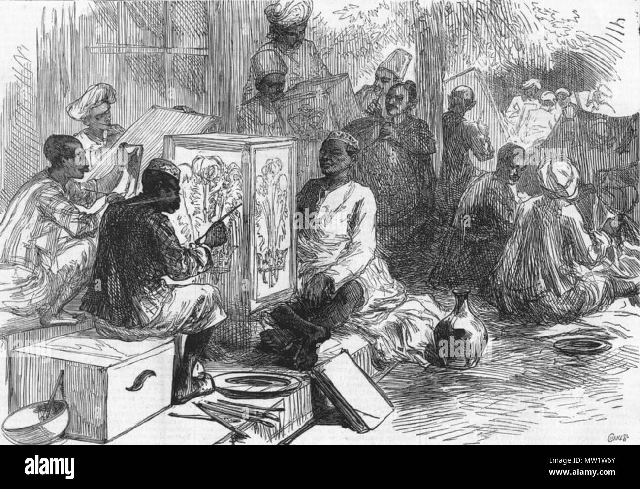 . Englisch: "Elfenbein - Schneider bei Berhampoor (Bengalen), für die Große Ausstellung "Von der Illustrated London News, 1851; auch: * 'Modellierung Elfenbein Figuren aus dem Leben der Elefanten, bei Berhampoor '*.*' auch Folien, die für den Prinzen von Wales" Besuch: Bombay Schule der Kunst", 1875 * Quelle: ebay, Juni 2009. 1875. Bombay Schule der Kunst 613 Transparentfolien, die für den Prinzen von Wales besuch Bombay Schule der Kunst Stockfoto