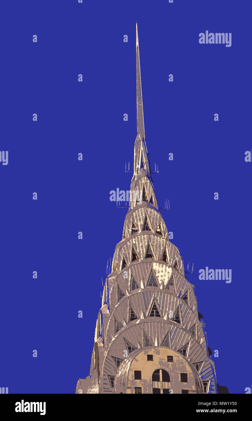 Chrysler Building, der Edelstahl Gipfel oder Art déco-Krone und die Turmspitze (in PS gemacht, Illustration), von William Van Alen (1928-30), New York, NY, Stockfoto