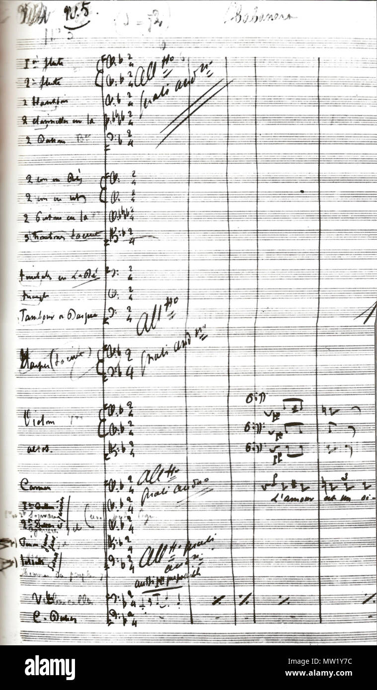 . Englisch: Georges Bizets Manuskript der Habanera (L'amour est un Oiseau...). 1874. 114 Carmen Georges Bizet habanera Original Stockfoto