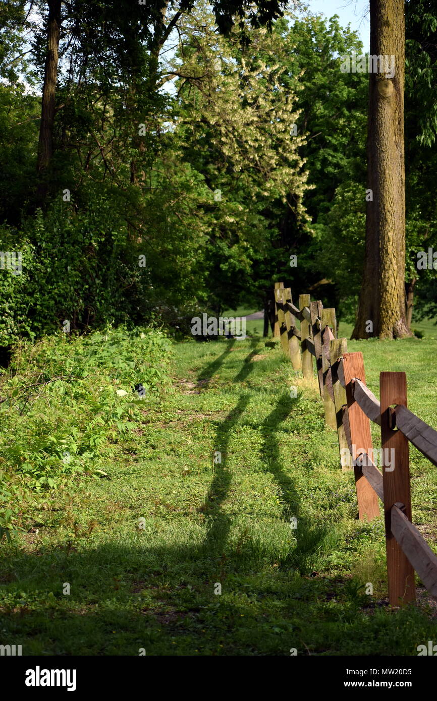 Ein Holzzaun an einem Park. Stockfoto