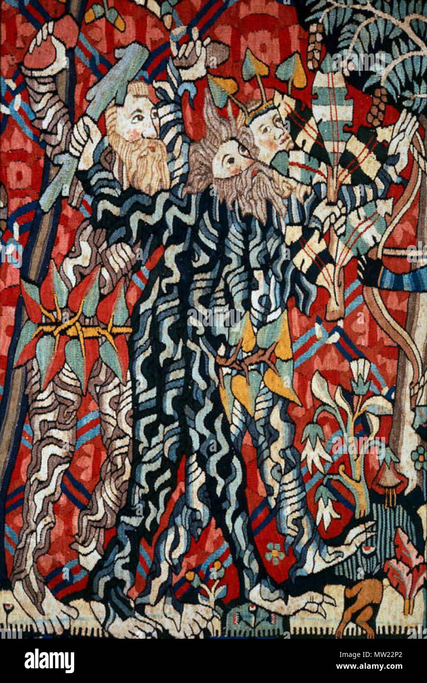 . Wilde Männer und Mooren, Detail (5/12), Warp: Bettwäsche Tressen: Wolle; Gobelin-Webart, 100 x 490 cm,. ca. 1400. Unbekannt 646 wilde Männer und Mauren (05 von 12) Stockfoto