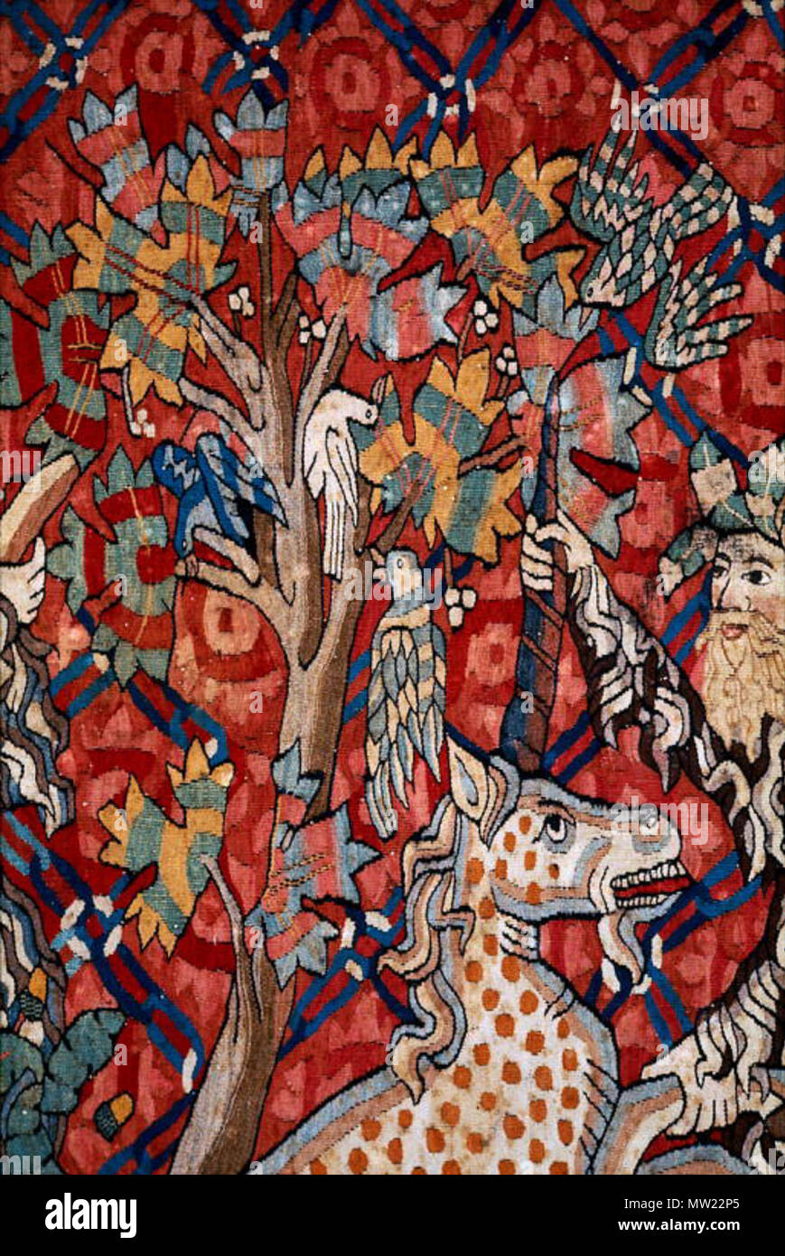 . Wilde Männer und Mooren, Detail (6/12), Warp: Bettwäsche Tressen: Wolle; Gobelin-Webart, 100 x 490 cm,. ca. 1400. Unbekannt 646 wilde Männer und Mauren (06 von 12) Stockfoto