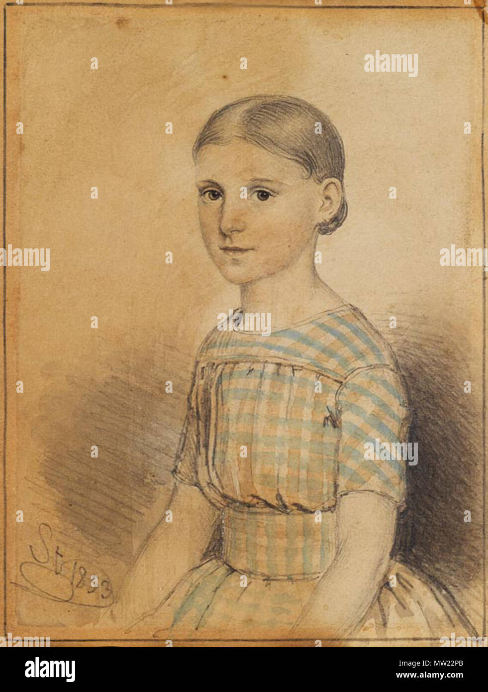 646 Wilhelm August Stryowski (attr) Porträt eines jungen Mädchens 1853 Stockfoto